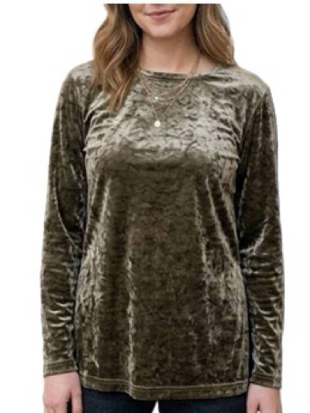 Wynne Layers: Velour Luxe Crewneck Tunic - Olive